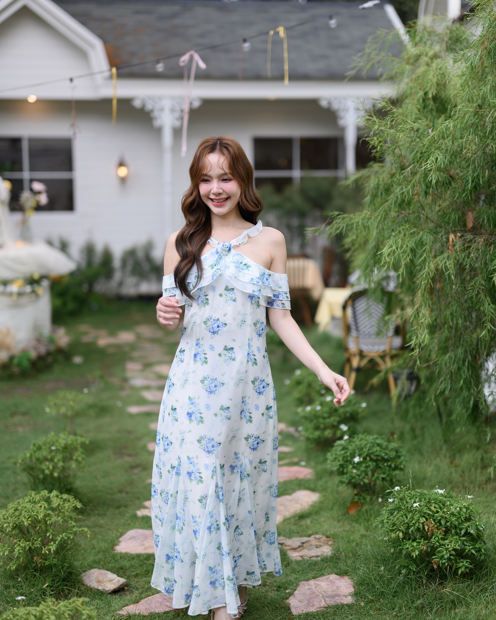 Hydrangea Off-Shoulder Maxi Dress