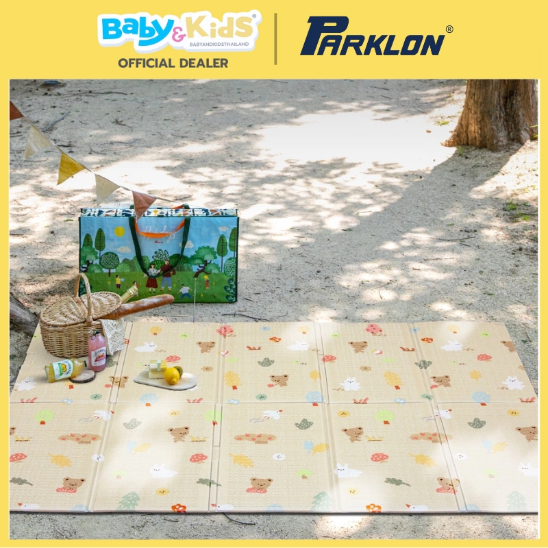 Parklon PE Portable Mat แผ่นรองคลานเกาหลีรุ่นพับได้ขนาด 140x 200 x1 cm. ลาย Coco Bear Picnic