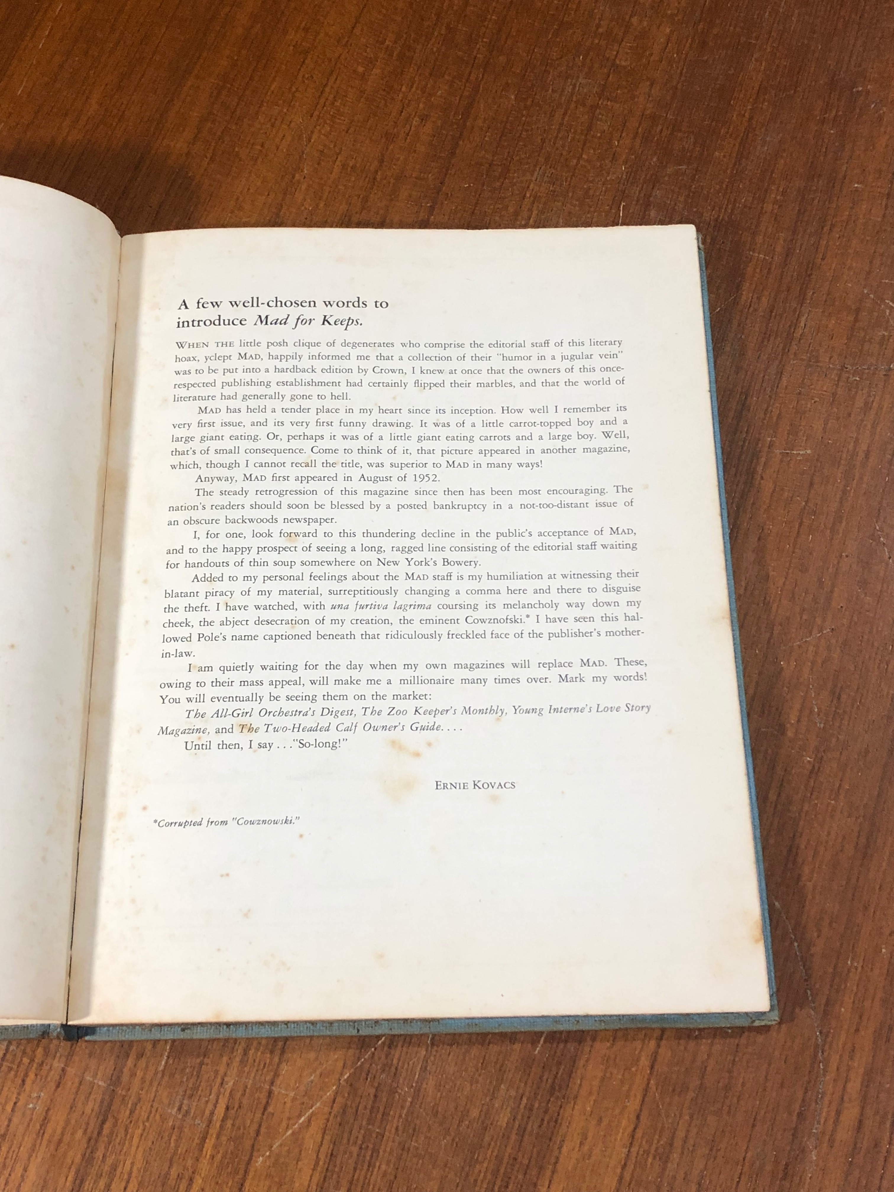 MAD for Keeps HC (1958) (ไม่มีปก)