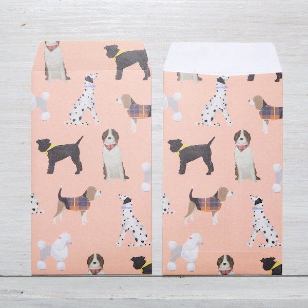 ซองใส่เงิน/จดหมายน่ารัก ๆ ขนาดเล็ก ลาย Dog (Salmon Pink) จากญี่ปุ่น ขนาด 6.5 x 12.5 ซม. มี 5 ซองในเซ็ต