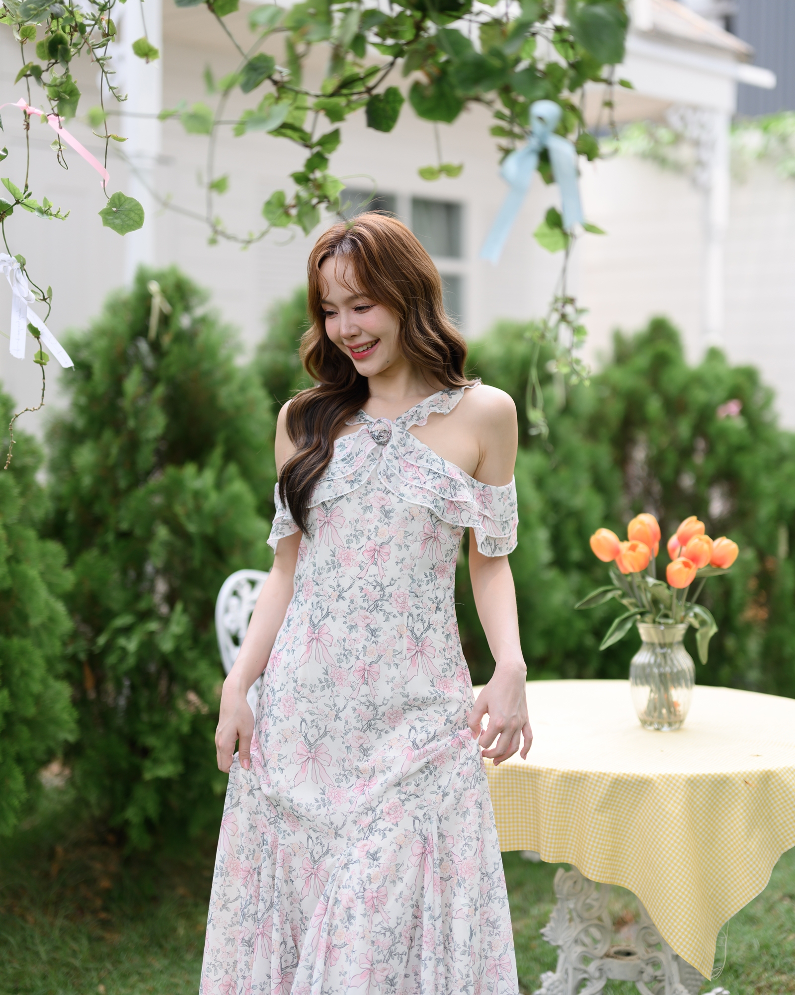 Coquette Bow Off-Shoulder Maxi Dress