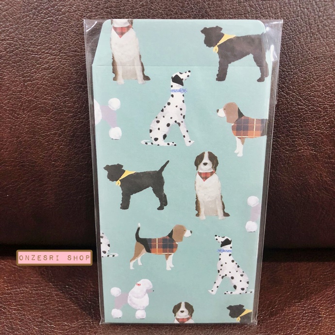 ซองใส่เงิน/จดหมายน่ารัก ๆ ขนาดเล็ก ลาย Dog (Green) จากญี่ปุ่น ขนาด 6.5 x 12.5 ซม. มี 5 ซองในเซ็ต