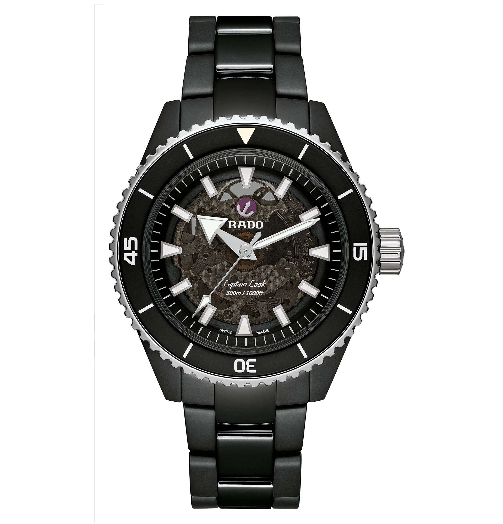 (ประกันศูนย์ไทย 2 ปี) RADO ผู้ชาย CAPTAIN COOK HIGH-TECH CERAMIC รุ่น R32127152 ( หน้าดำ เรือนดำไฮเทค เซรามิกทั้งตัวเรือน)