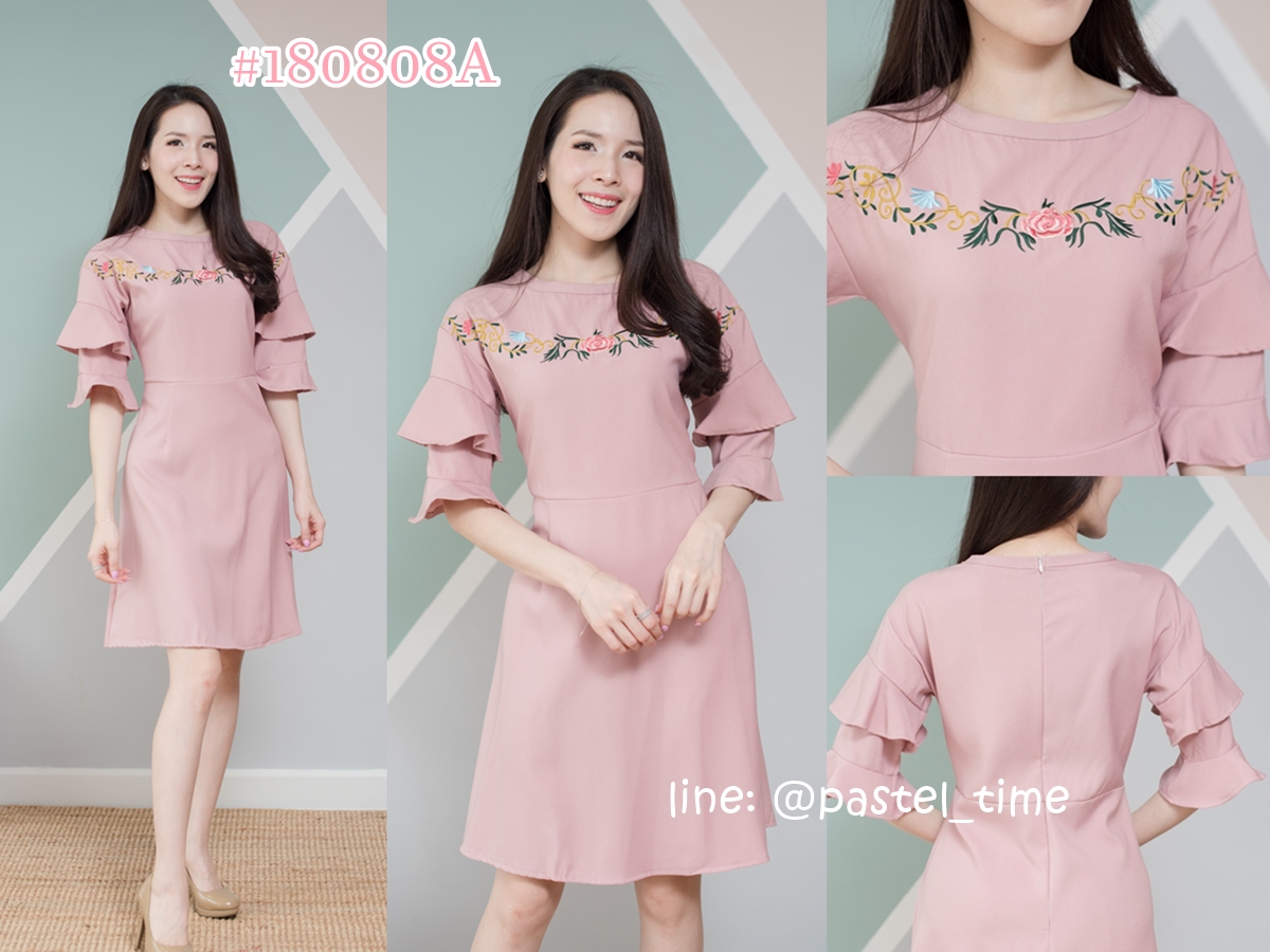 Irena Embroidery Dress – สีชมพู