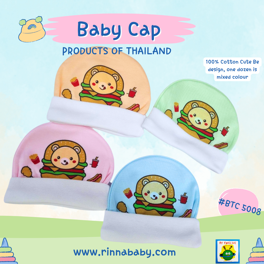 Infant Bonet หมวกพื้นสีเด็ก พิมพ์ 100% cotton มีหลายลายมาก