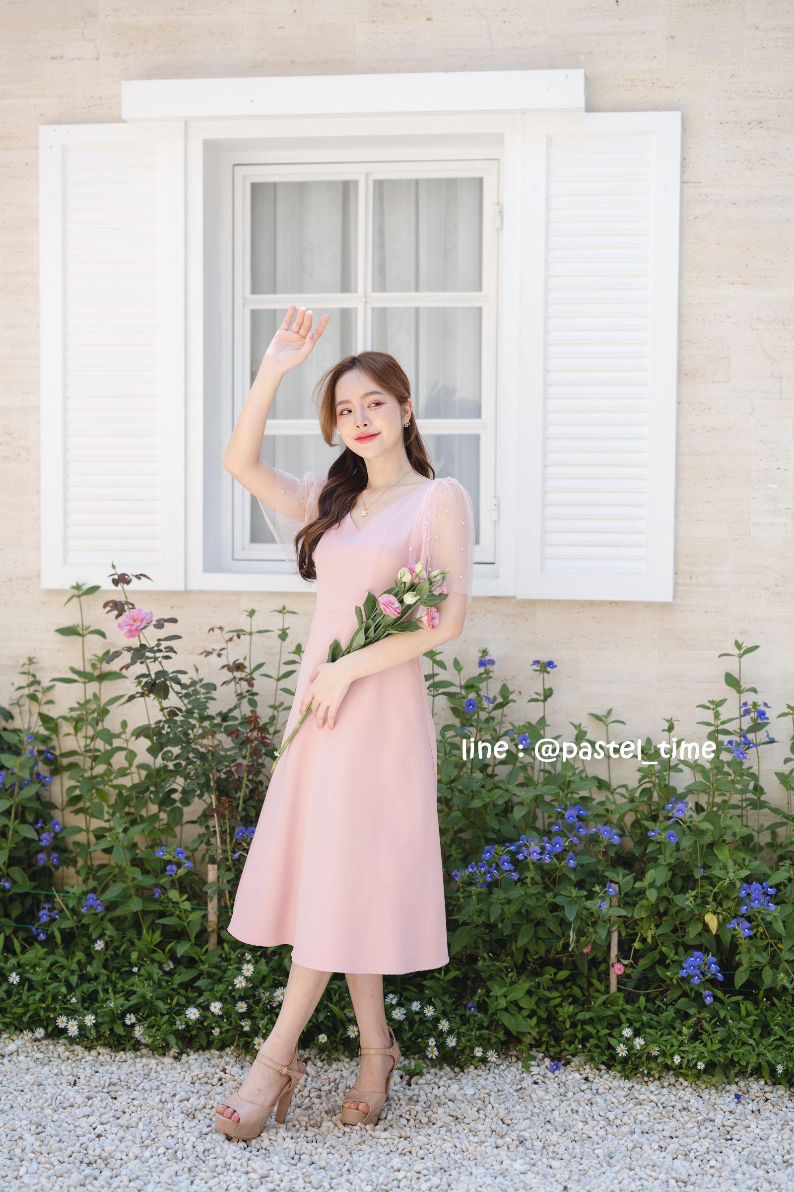 Dear Darling Midi Dress - สีชมพู