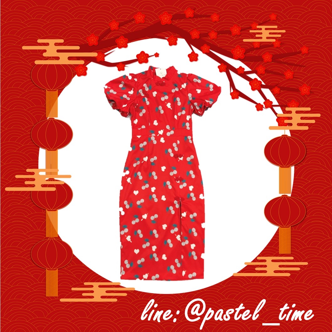 Cherry Ang Pao Dress เดรสกี่เพ้าคอจีนสีแดง