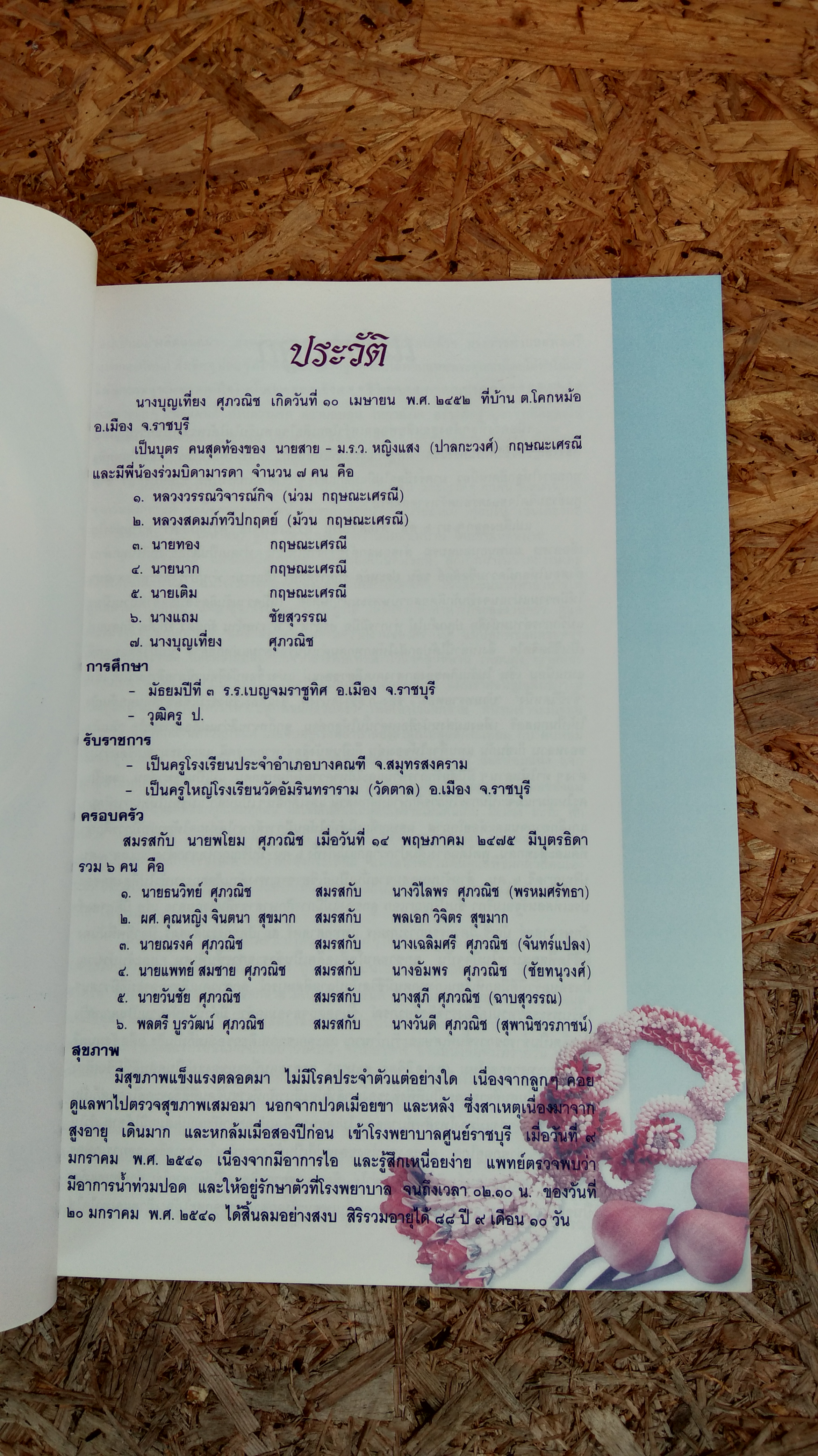 อนุสรณ์ในงานพระราชทานเพลิงศพ นางบุญเที่ยง ศุภวณิช