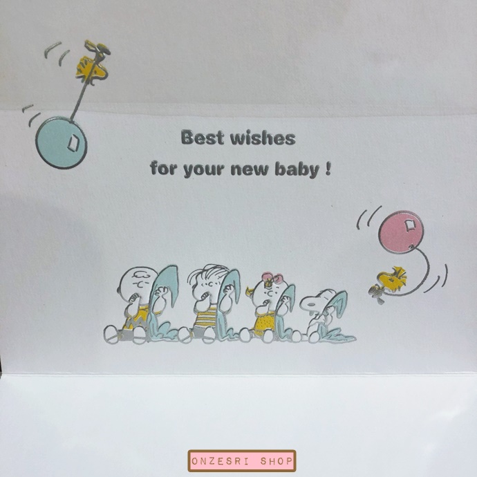 New Baby Birthday Card จาก Hallmark Japan การ์ดอวยพรต้อนรับเด็กแรกเกิด ลาย Happy New Baby (Snoopy Peanuts Baby) ขนาด 13.2 x 10 ซม.