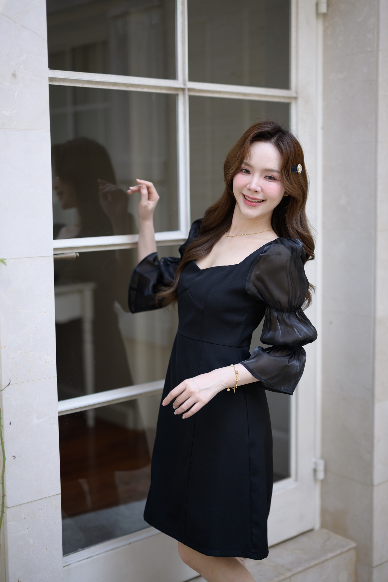 Evie Organza Puff Dress เดรสแขนพัฟ: สีดำ [Made by Pastel Time]