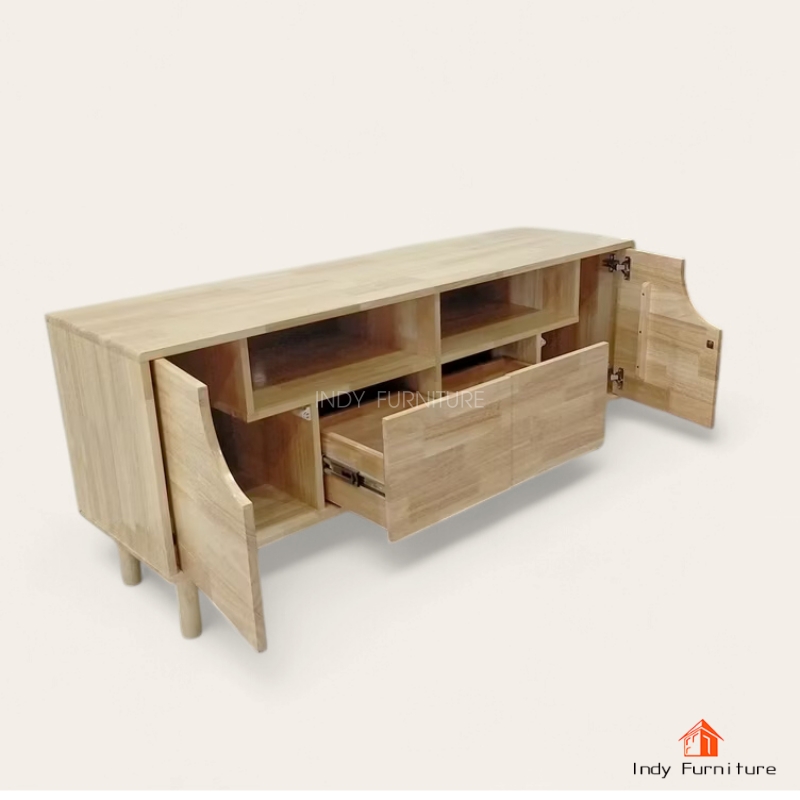 ตู้อเนกประสงค์ ชั้นวางทีวีไม้ยางพารา รุ่น Racha-B140SP สีธรรมชาติ