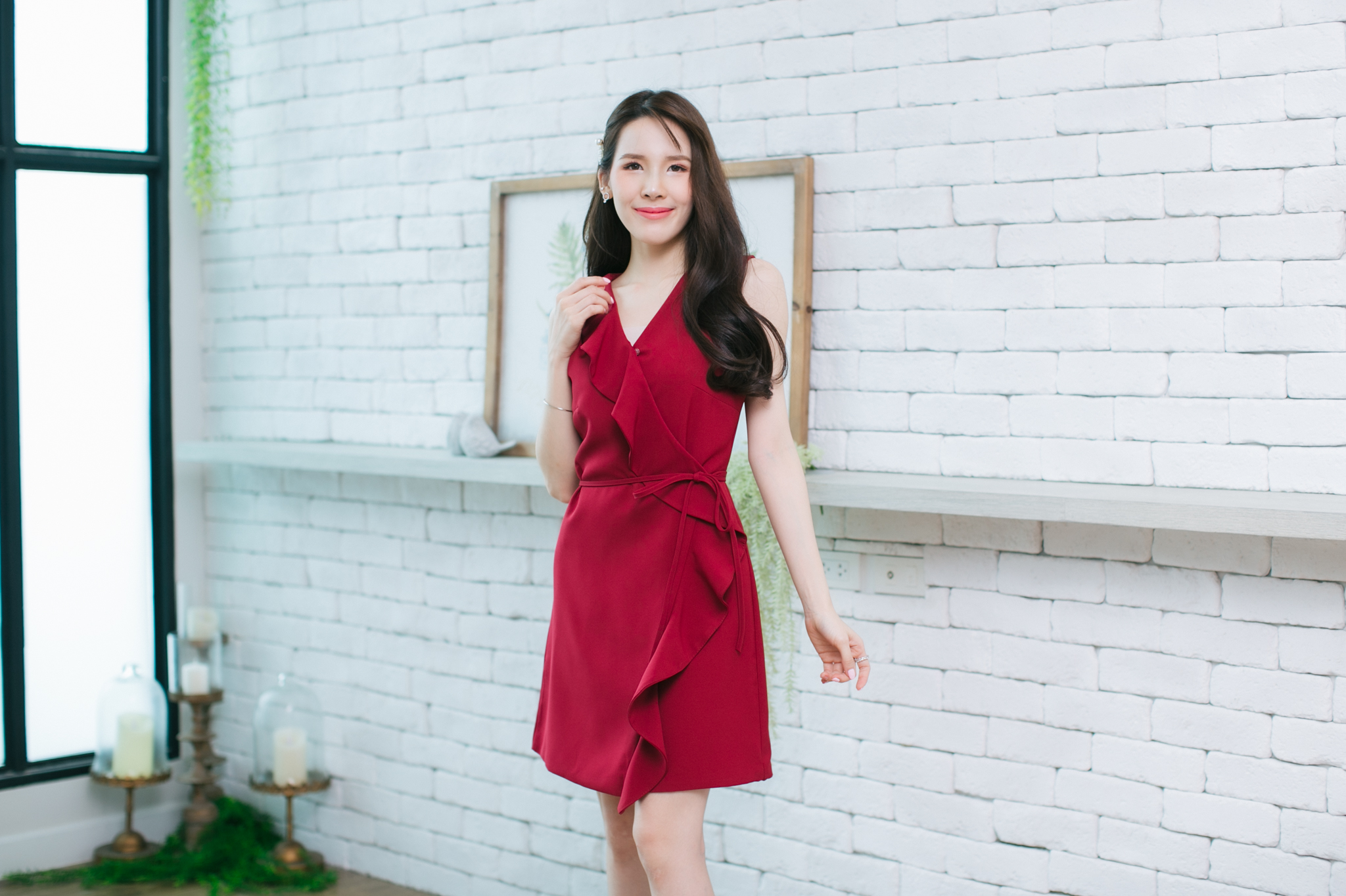 Riana Pastel Dress – สีแดงเลือดหมู