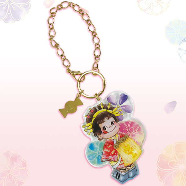 พวงกุญแจอะคริลิค Fujiya Milky Peko Kabuki (Japan Limited) เป็นแบบโซ่ห้อยกระเป๋า ทำเป็นพวงกุญแจได้ ขนาดวัดเฉพาะตัวเปโกะ 8 ซม.