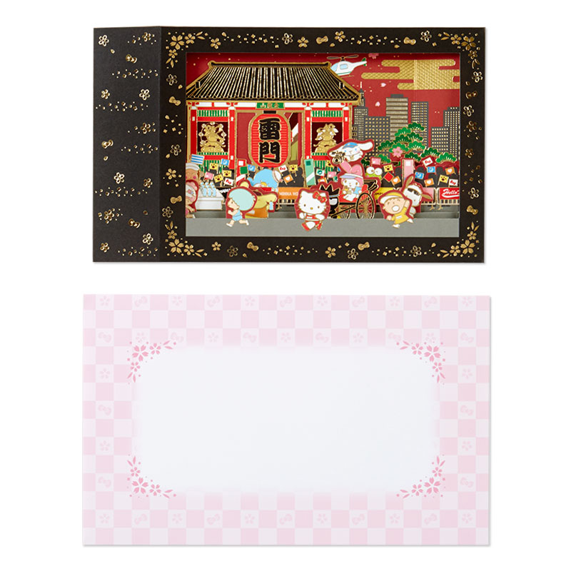 Sanrio Card - Pop up ลาย Sanrio - Sporty at Asakusa (Japan Limited) ใบใหญ่ เป็นแบบรวมชาว Sanrio เล่นกีฬา บรรยากาศแบบญี่ปุ่น ตรงขอบเป็นสีทอง ด้านหลังเขียนได้ มาพร้อมซองลายน่ารัก ขนาดก่อนกาง 13.5 x 0.5 x 22.6 ซม.
