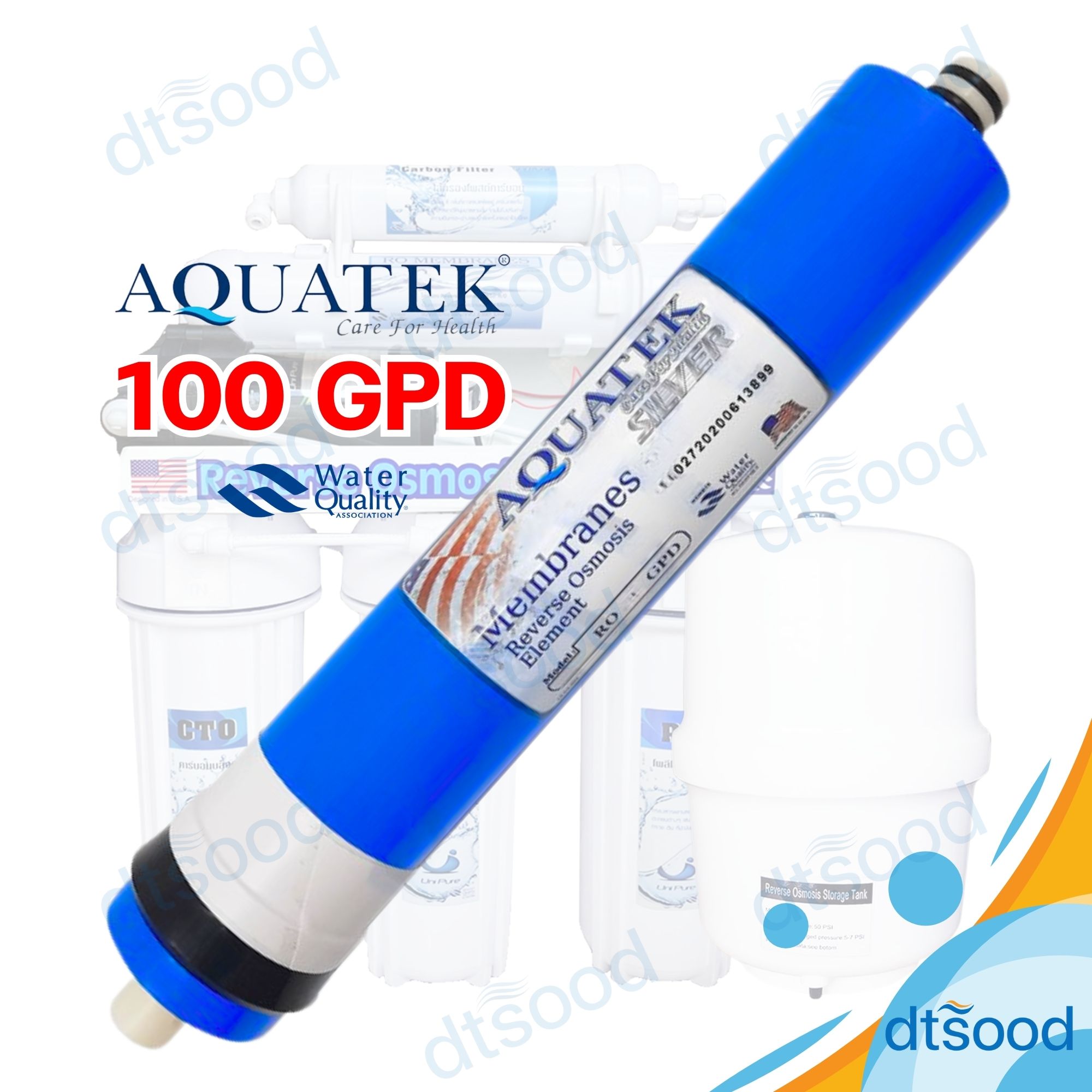 ไส้กรองน้ำ RO Membrane ขนาด 100 GPD ยี่ห้อ Aquatek กรองละเอียด 0.0001 ไมครอน