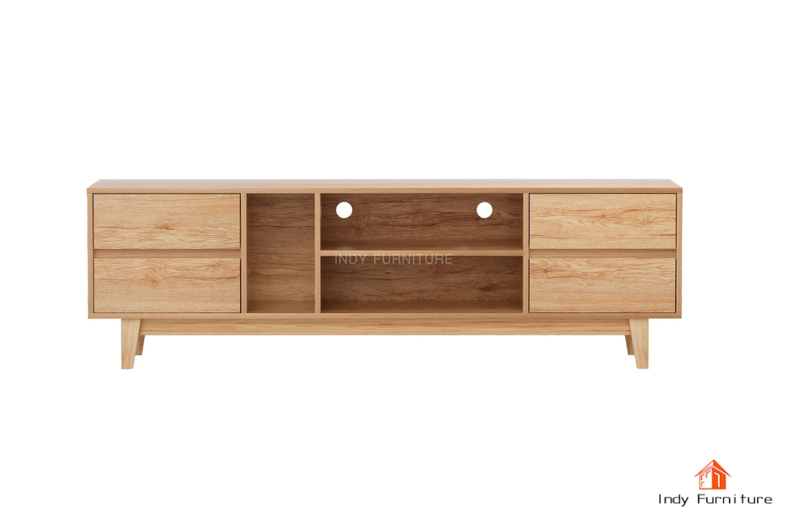 ตู้ชั้นวางทีวีไม้ยางพารา 4ลิ้นชัก รุ่น GUSSO สีธรรมชาติ