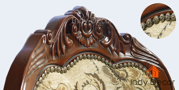 ชุดโต๊ะ+เก้าอี้หลุยส์ไม้แกะลาย มีท้าวแขน หุ้มผ้าลายดอก สีโอ๊ค