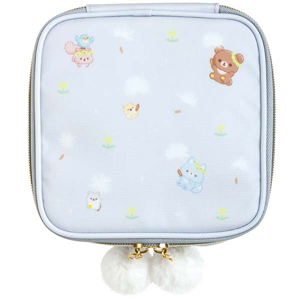 กระเป๋าทรงสี่เหลี่ยม Rilakkuma - Chairoikoguma Dandelions and Twin Hamsters Square Pouch ใส่ของ ใส่เครื่องสำอางได้ ตรงซิปเป็นปอม ๆ น่ารัก ขนาด 5 x 15 x 15 ซม.