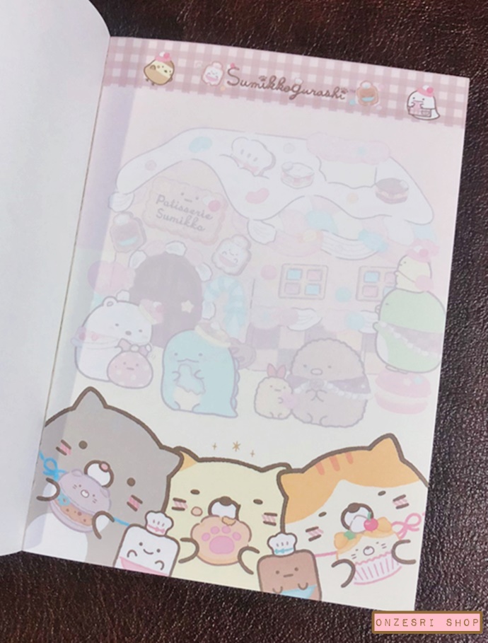 สมุดเล่มเล็ก ลาย Sumikko Gurashi Neko's Siblings and Sweet Shop แบบ Sweet Shop ขนาด 14.8 x 10.5 x 1.3 ซม. มี 4 ลาย รวม 120 แผ่น