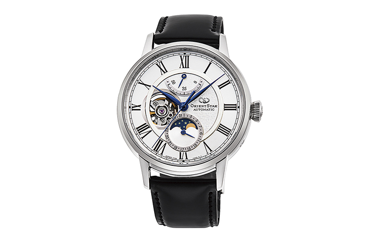 ORIENT STAR Automatic Classic Moon Phase รุ่น RE-AY0106S (หน้าขาว สายหนังสีดำ Cordovan Strap หนังม้า)