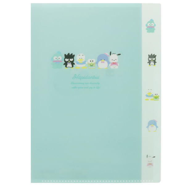 แฟ้ม A4 Sanrio Hapidanbui สีฟ้า แยกใส่เอกสารได้ 5 ช่อง ตรงที่คั่นแต่ละช่อง เป็นแบบตัวการ์ตูนน่ารัก ๆ