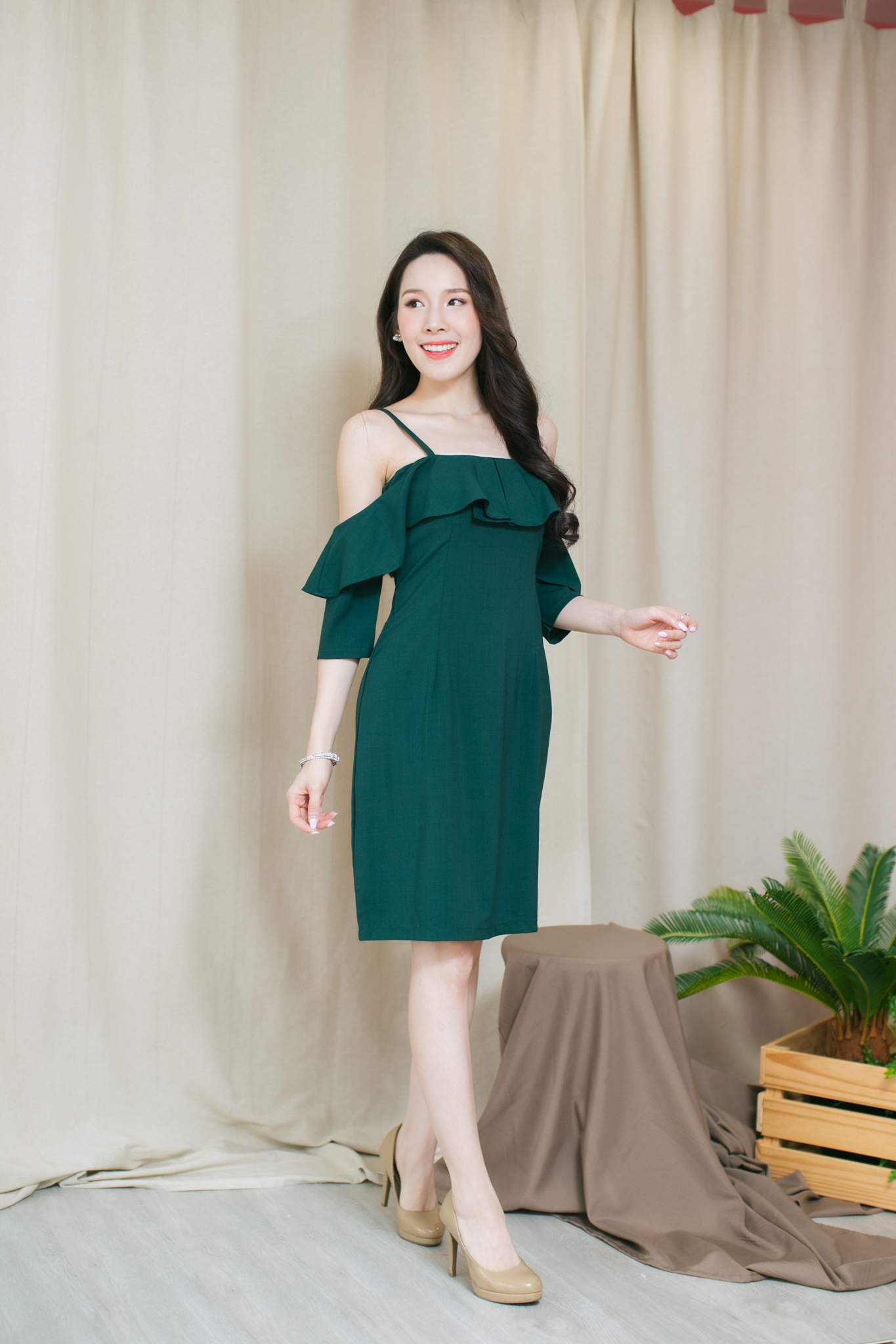 Avalon Off Sholder Dress – สีเขียว