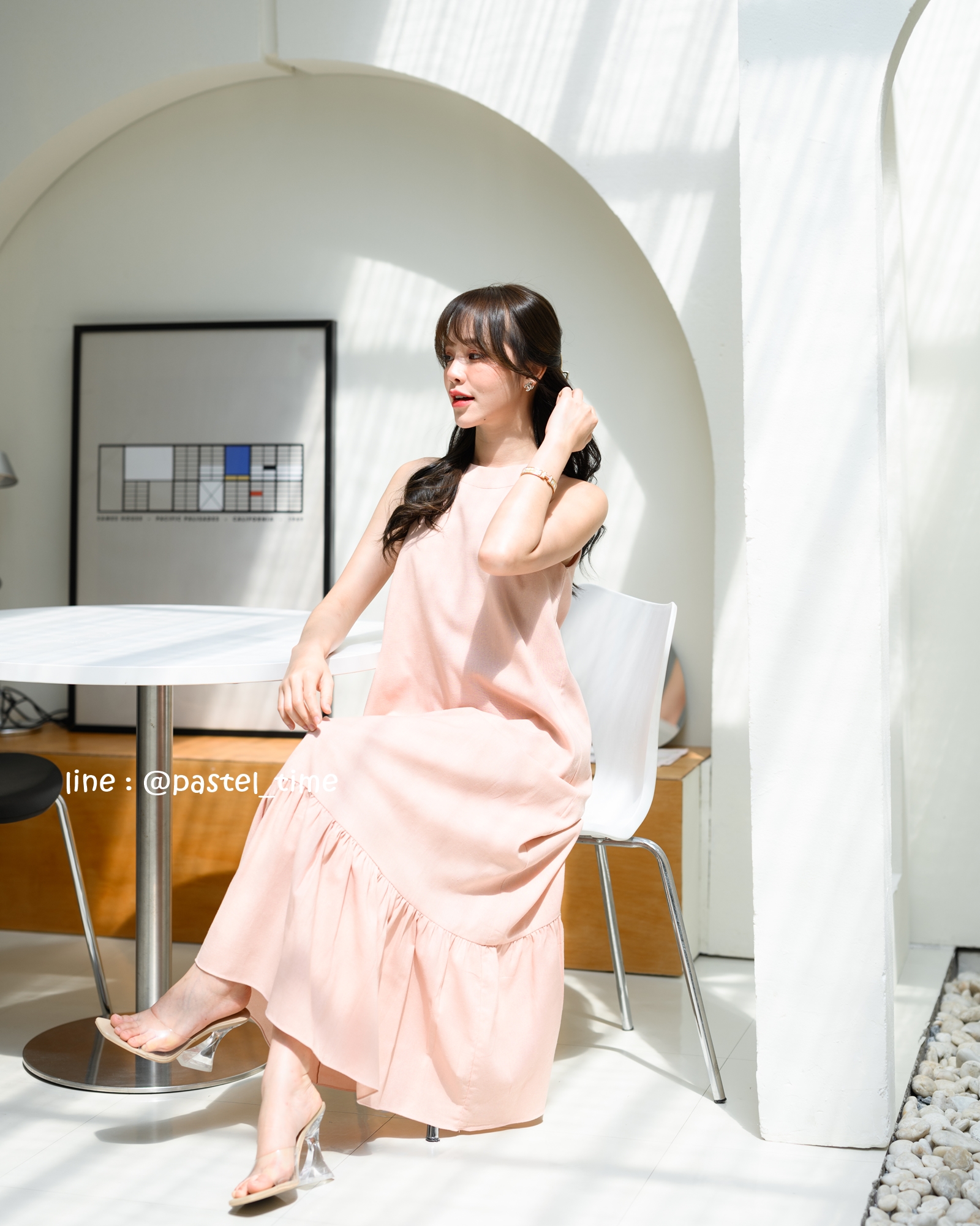 Clio Vest Linen Maxi dress - สีชมพู