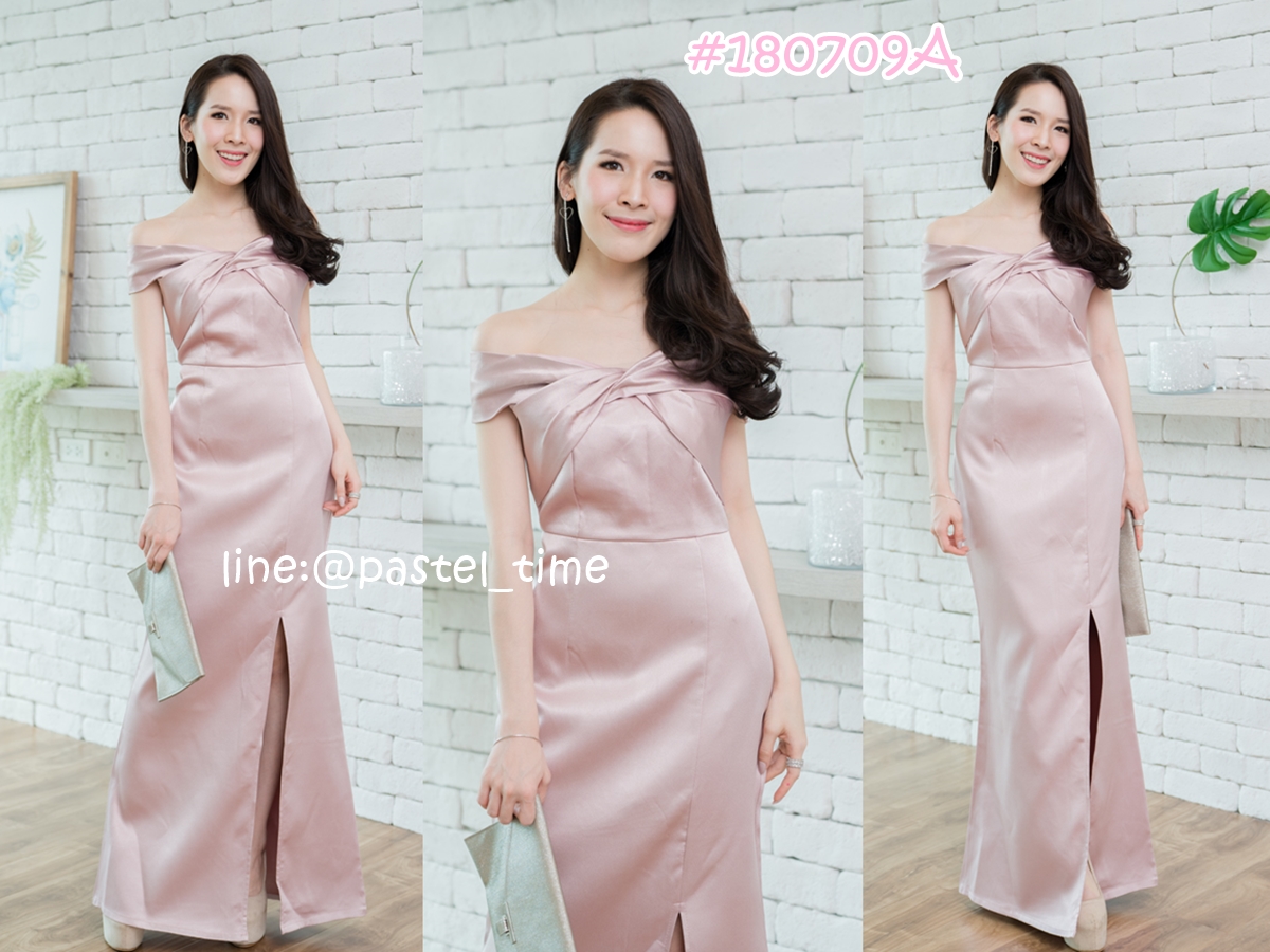 Thea Twist Silk Satin Maxi Dress – Pink : สีชมพู