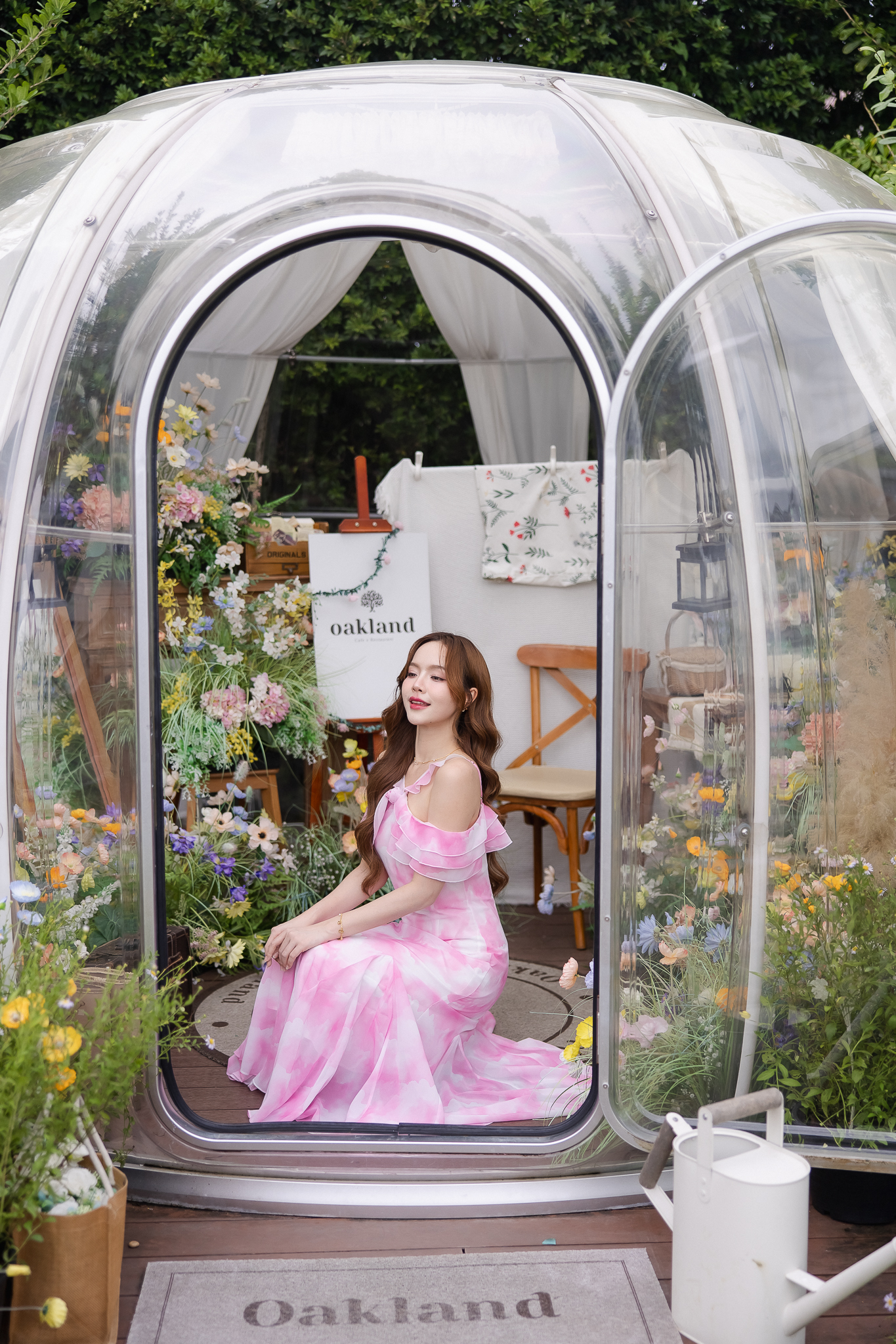 Pink Cloudy Off-Shoulder Maxi Dress ลายเมฆชมพู