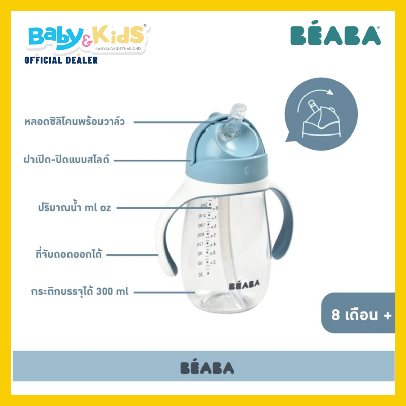 BEABA กระติกน้ำหัดดื่ม Straw Cup Tritan with Handles 300 ml - Vintage - Pink