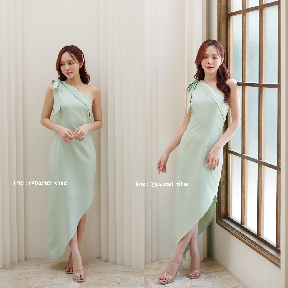 Stacey one-shoulder dress : สีเขียวมิ้นท์ [Made by Pastel Time]