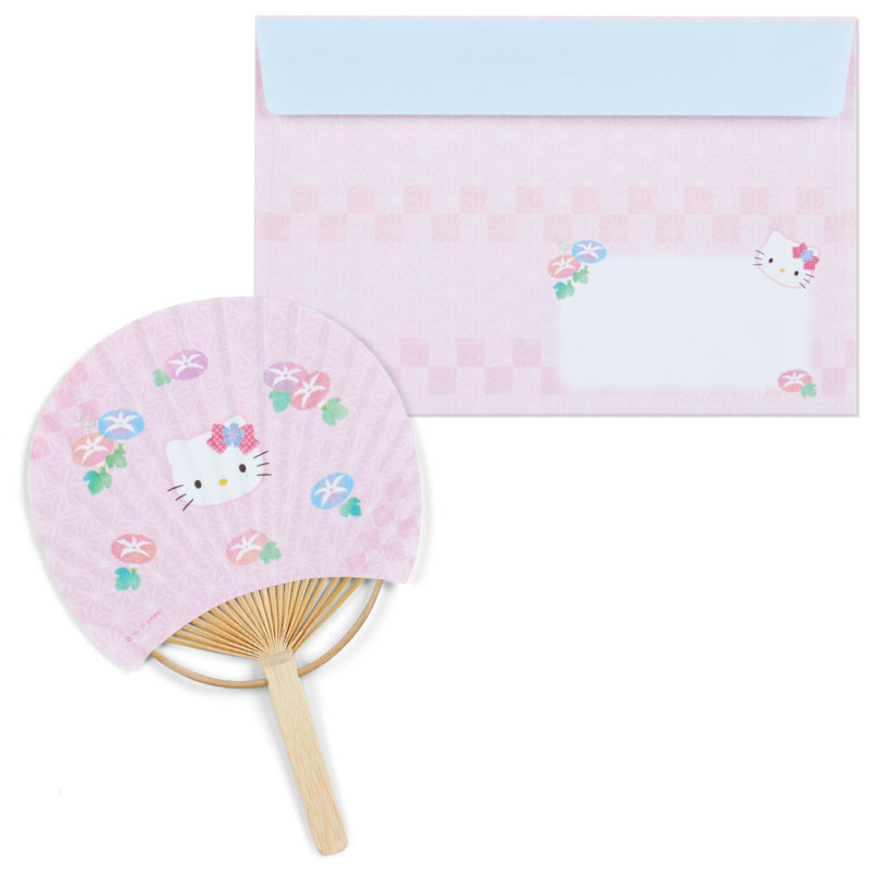 Fan Card from Sanrio Japan พัดกระดาษลาย Hello Kitty พร้อมซอง มีกระดาษโน้ต สามารถเขียนข้อความได้ ขนาด 17 x 11.5 ซม.