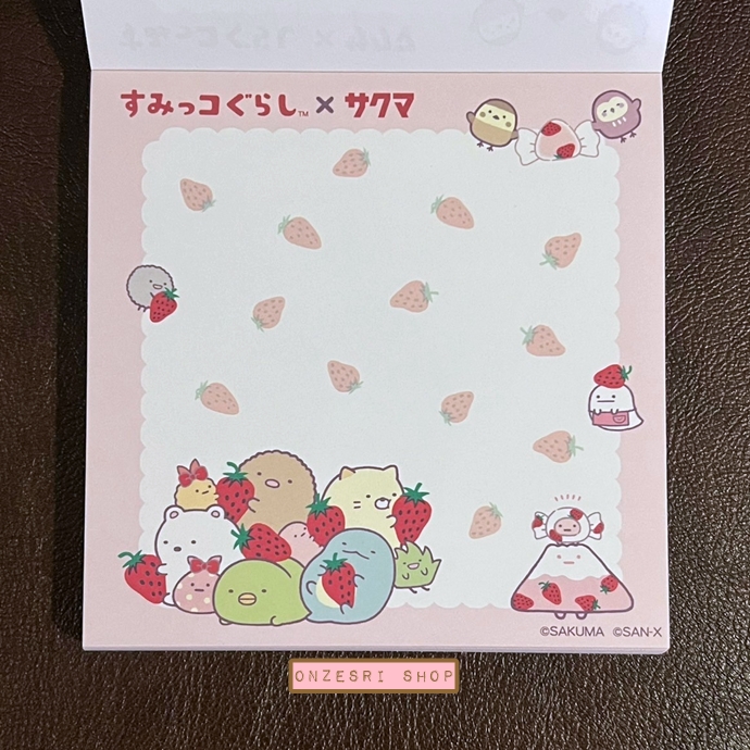 กระดาษโน้ต Sumikko Gurashi x Sakuma Strawberry Milk Candy Block Memo แบบสีขาว ขนาด 10 x 10 ซม. มี 4 ลาย รวม 120 แผ่น
