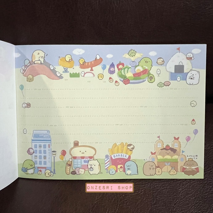 สมุดฉีก Sumikko Gurashi Welcome! Food Oukoku แบบขอบสีฟ้า ขนาด 14.8 x 10.5 ซม. มี 4 ลาย รวม 100 แผ่น