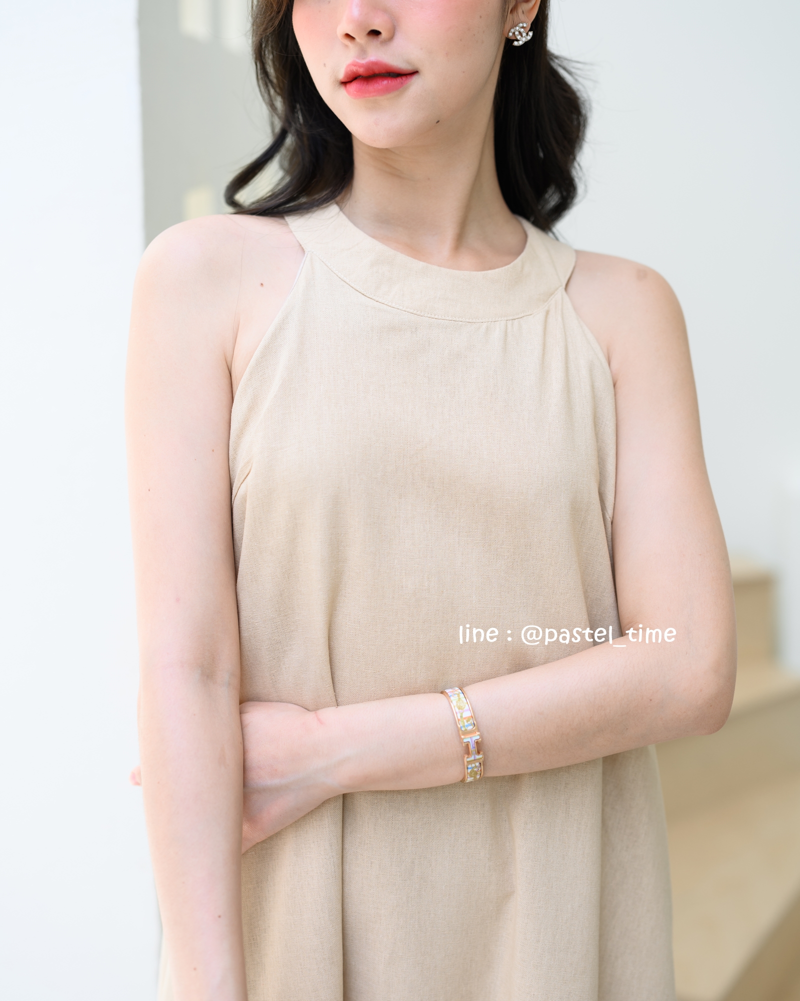 Clio Vest Linen Maxi dress - สีเบจ