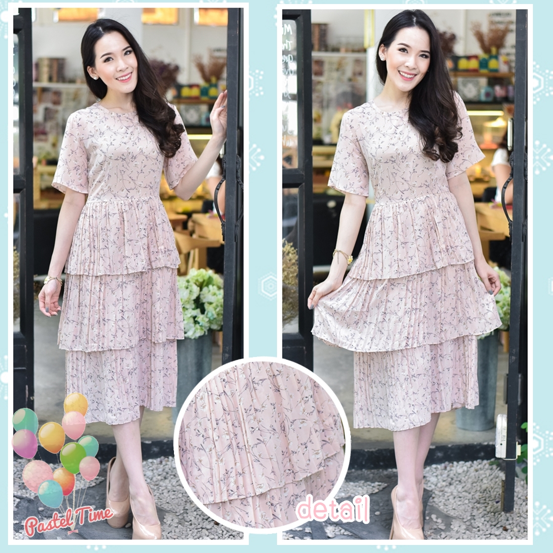 Sweet Blossom Pleated Midi Dress