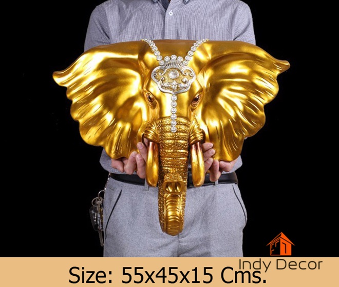 หัวช้างทอง ร่ำรวยเงินทอง ขนาด 55x45x15 ซม. แขวนผนัง เสริมความเป็นศิริมงคล