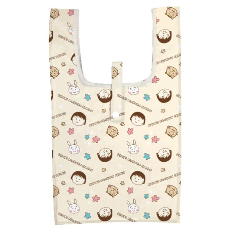 กระเป๋า Eco Bag ลาย Chibi Maruko สีครีม พับได้ พกพาสะดวก ขนาด 37 x 22 x 16.5 ซม. ใส่ของได้หนักประมาณ 4.5 ลิตร