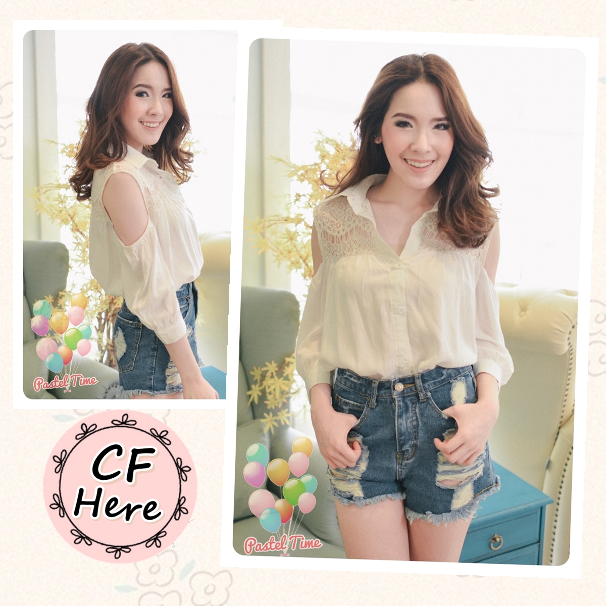 #01-16 Lace Top Off Shoulder Shirt