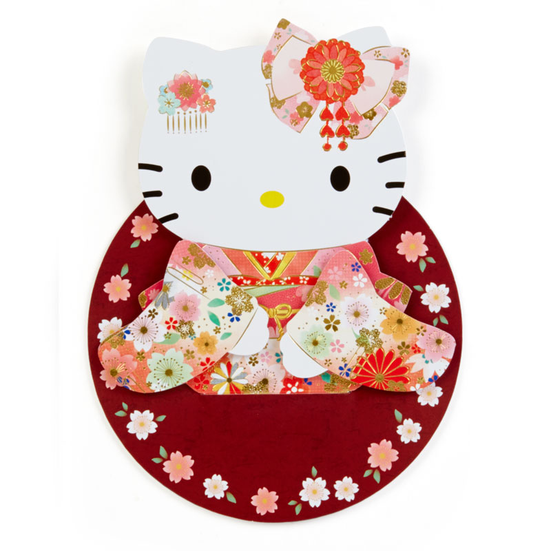 Sanrio Card - Pop up ลาย Hello Kitty Kimono (Japan Limited) แบบนั่ง ด้านล่างเขียนได้ มาพร้อมซองลายน่ารัก ขนาดก่อนกาง 11.5 x 0.5 x 15.5 ซม.