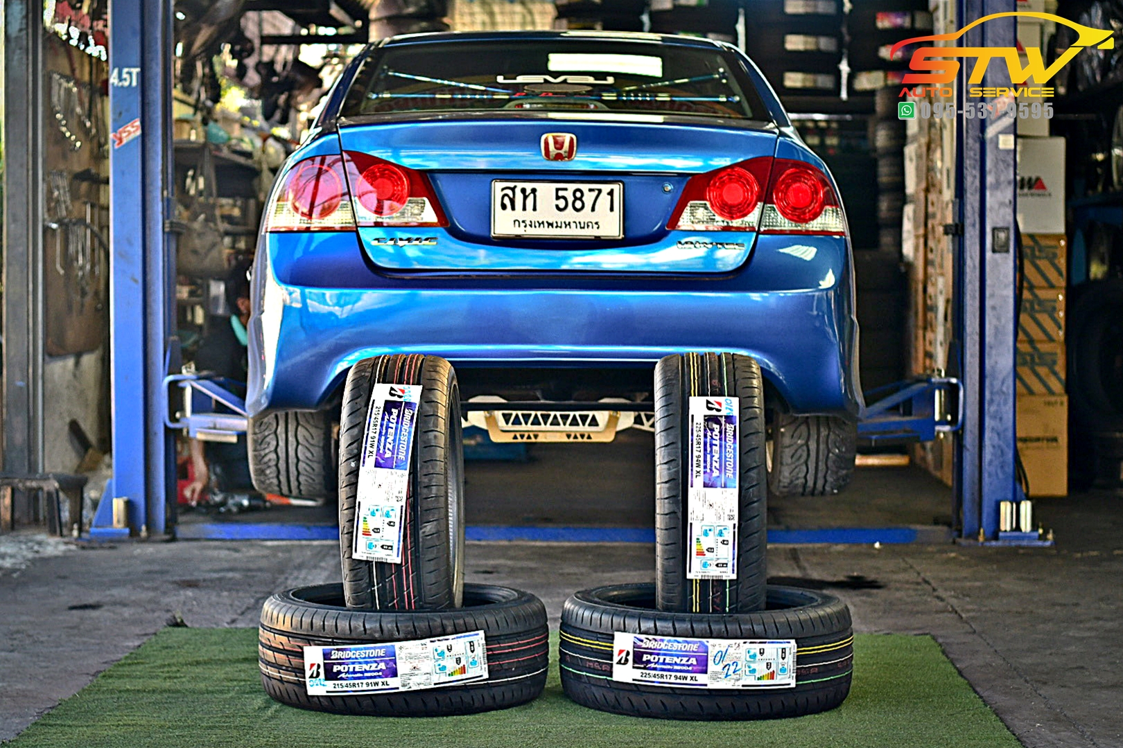 เปลี่ยนยาง HONDA CIVIC FD BRIDGESTONE POTENZA RE004 215/45R17 91W 225/45R17 94W
