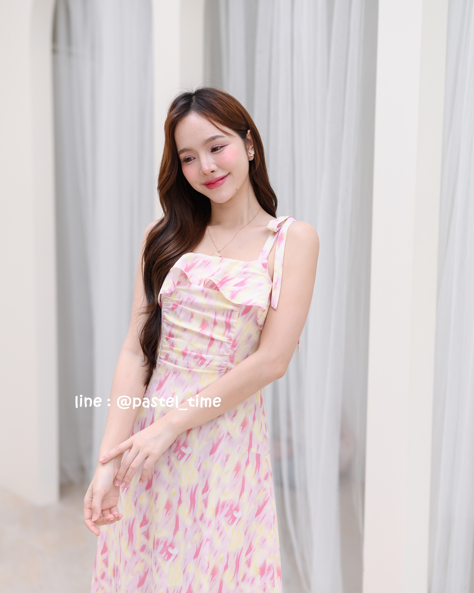 Love in a mist Maxi dress – ลายสีน้ำโทนสีชมพู