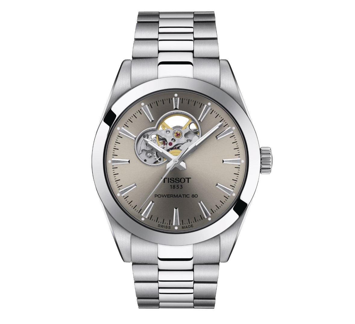 (ประกันศูนย์ไทย) TISSOT Gentleman Powermatic 80 OPEN HEART (Rodium) T127.407.11.081.00