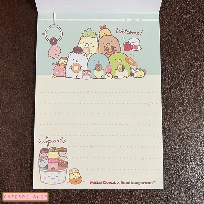 สมุดฉีก Sumikko Gurashi x Mister Donut แบบลายสีเหลือง ขนาด 14.8 x 10.5 ซม. มี 4 ลาย รวม 100 แผ่น