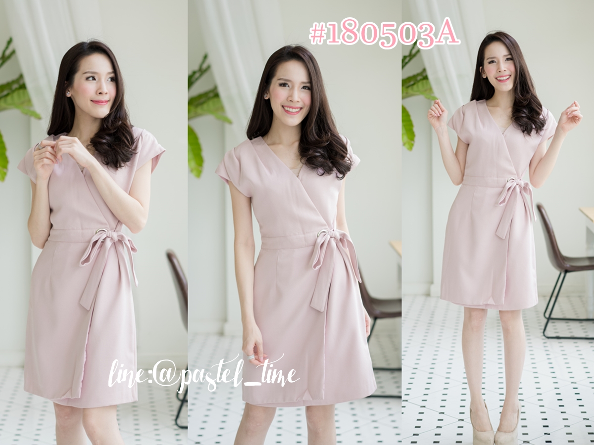 Luaren Wrap Dress – สีชมพูนู้ด