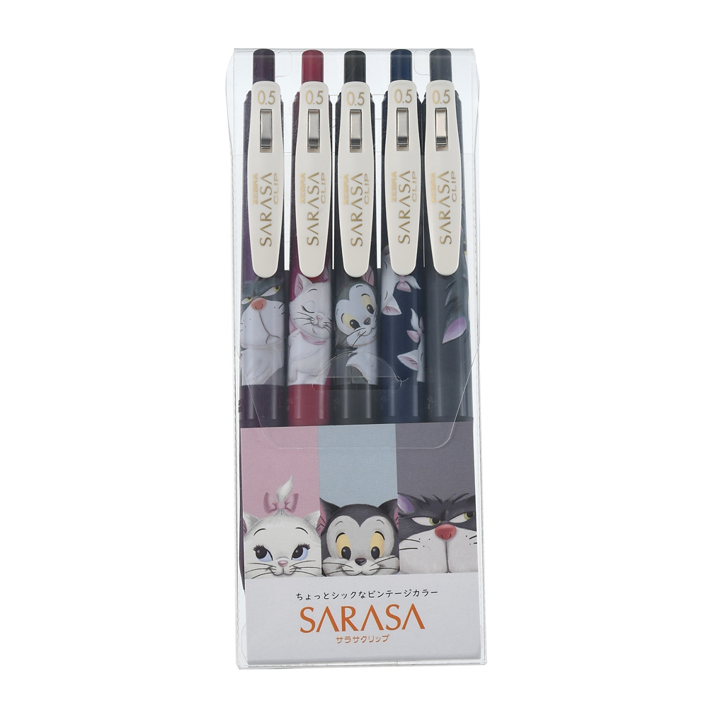 เซ็ตปากกา Zebra Sarasa Clip Disney Store Japan Exclusive แบบ Disney Cat หัว 0.5 หมึก 5 สี