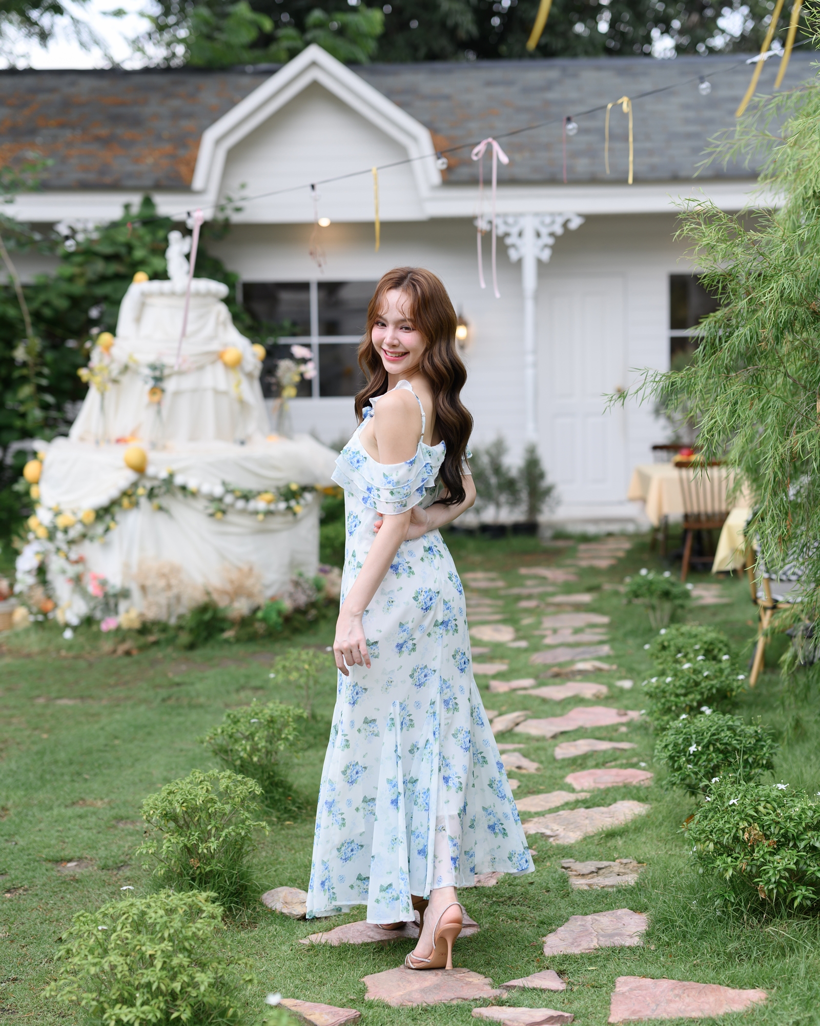 Hydrangea Off-Shoulder Maxi Dress