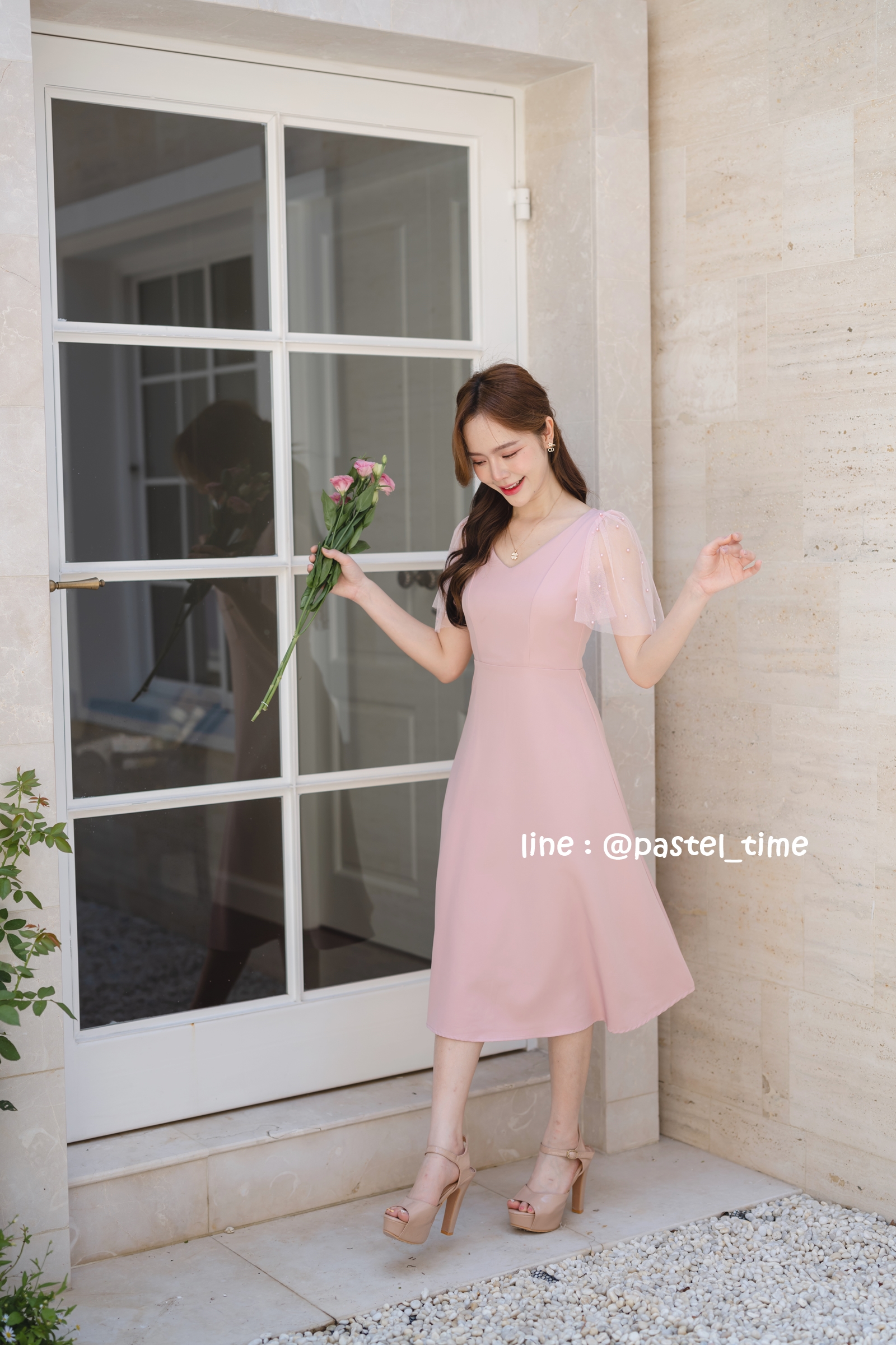 Dear Darling Midi Dress - สีชมพู
