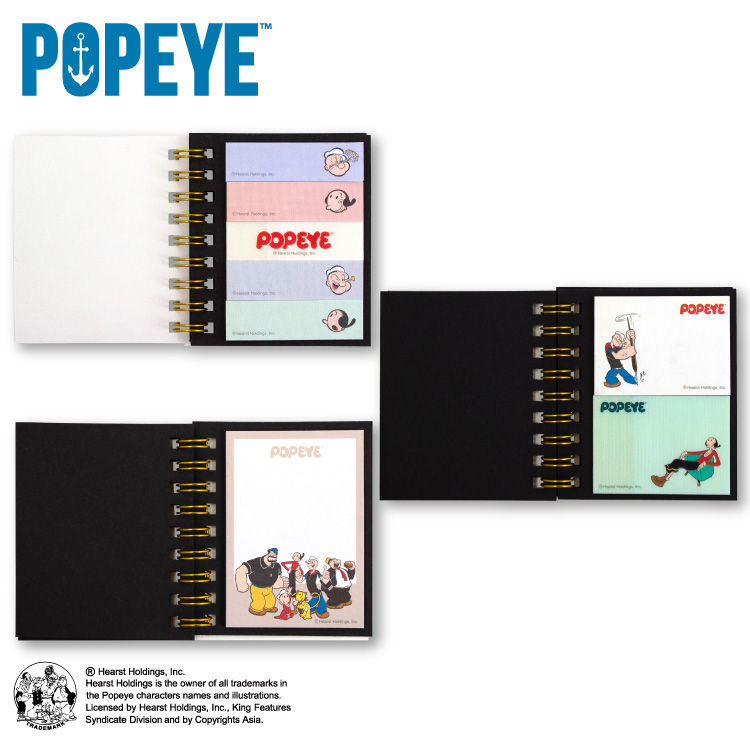 Sticky Note แบบเล่ม ลาย Popeye จากญี่ปุ่น ขนาด 7.4 x 8.2 ซม. (แบบพับเล่มแล้ว) มี 8 ลาย รวม 120 แผ่น (กระดาษ 6 ลาย เนื้อฟิล์ม 2 ลาย)