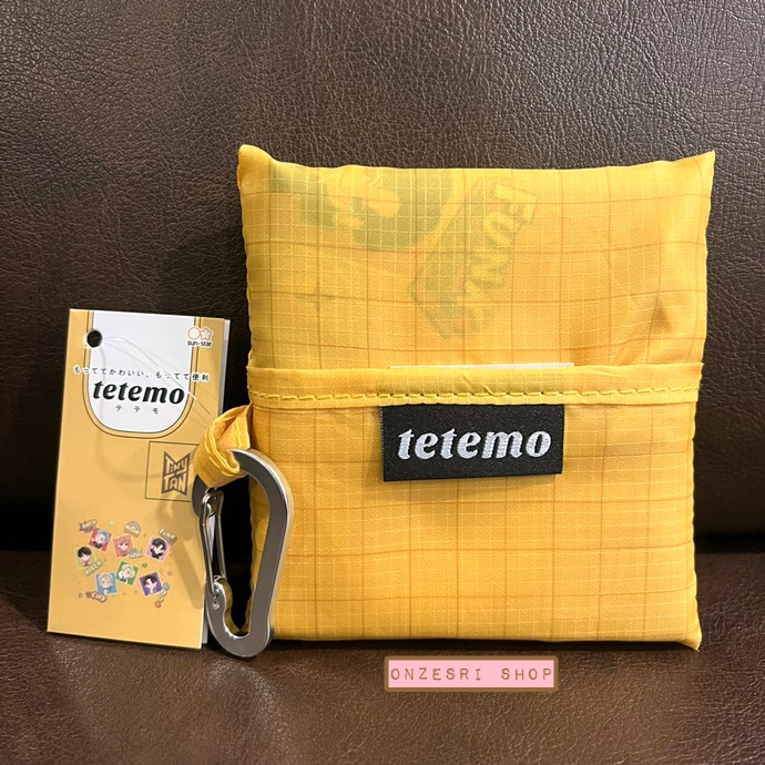 กระเป๋า Eco Bag - BTS TinyTan x Tetemo ของแท้จากญี่ปุ่น ลาย Dynamite สีเหลือง พับได้ พกพาสะดวก มาพร้อม carabiner ไว้ห้อย ขนาด 32 x 61 x 10 ซม.